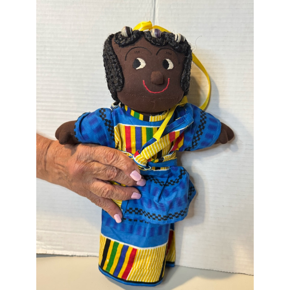 African Doll Girls Blue Patterned One Size